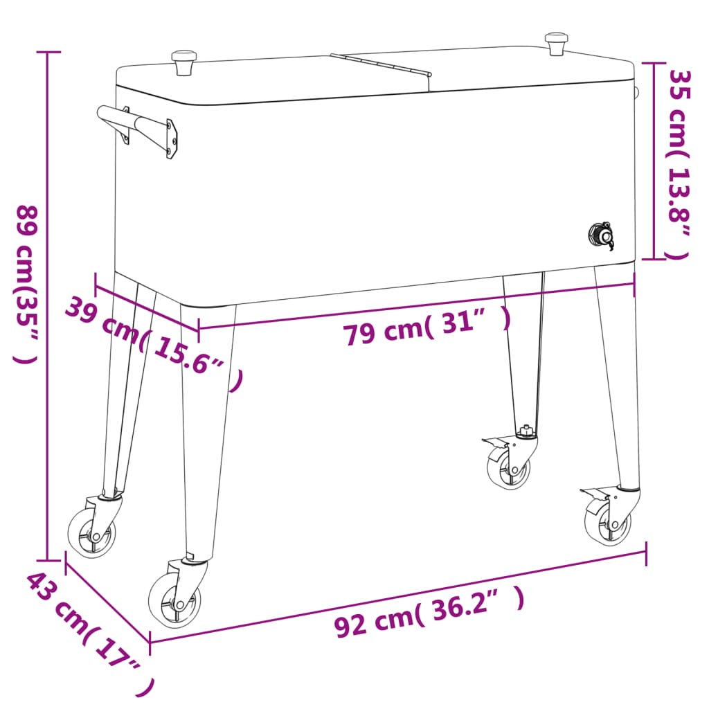 Koelbox op wielen 92x43x89 cm rood is nu te koop bij PeponiXL, paradijselijk wonen!