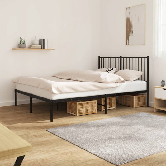 Bedframe met hoofdbord metaal zwart 140x200 cm is nu te koop bij PeponiXL, paradijselijk wonen!