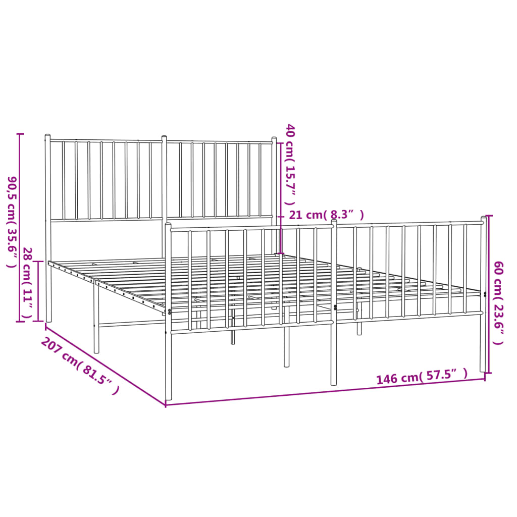 Bedframe met hoofd- en voeteneinde metaal zwart 140x200 cm is nu te koop bij PeponiXL, paradijselijk wonen!