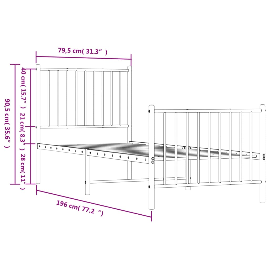 Bedframe met hoofd- en voeteneinde metaal wit 75x190 cm is nu te koop bij PeponiXL, paradijselijk wonen!
