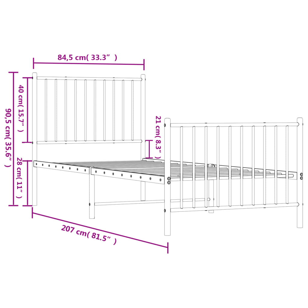 Bedframe met hoofd- en voeteneinde metaal wit 80x200 cm is nu te koop bij PeponiXL, paradijselijk wonen!