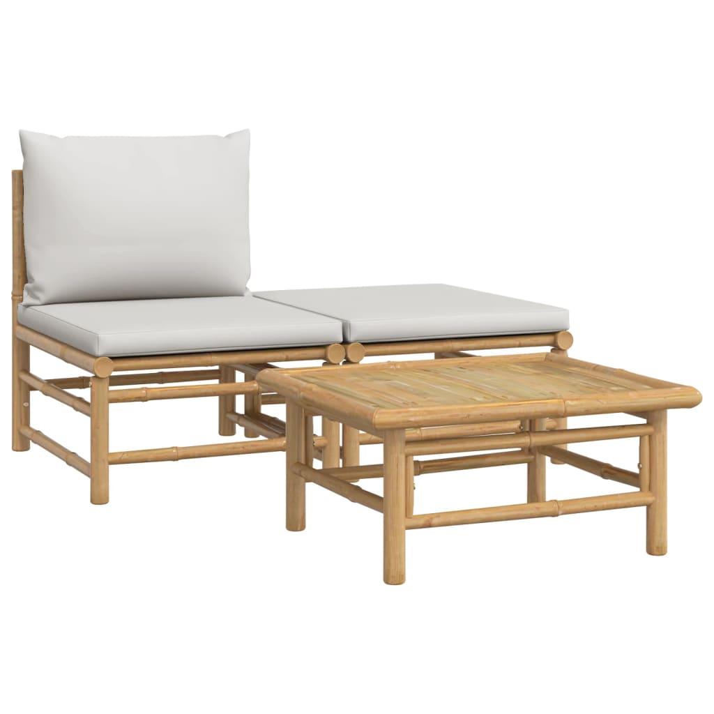 3-delige Loungeset met kussens bamboe lichtgrijs is nu te koop bij PeponiXL, paradijselijk wonen!