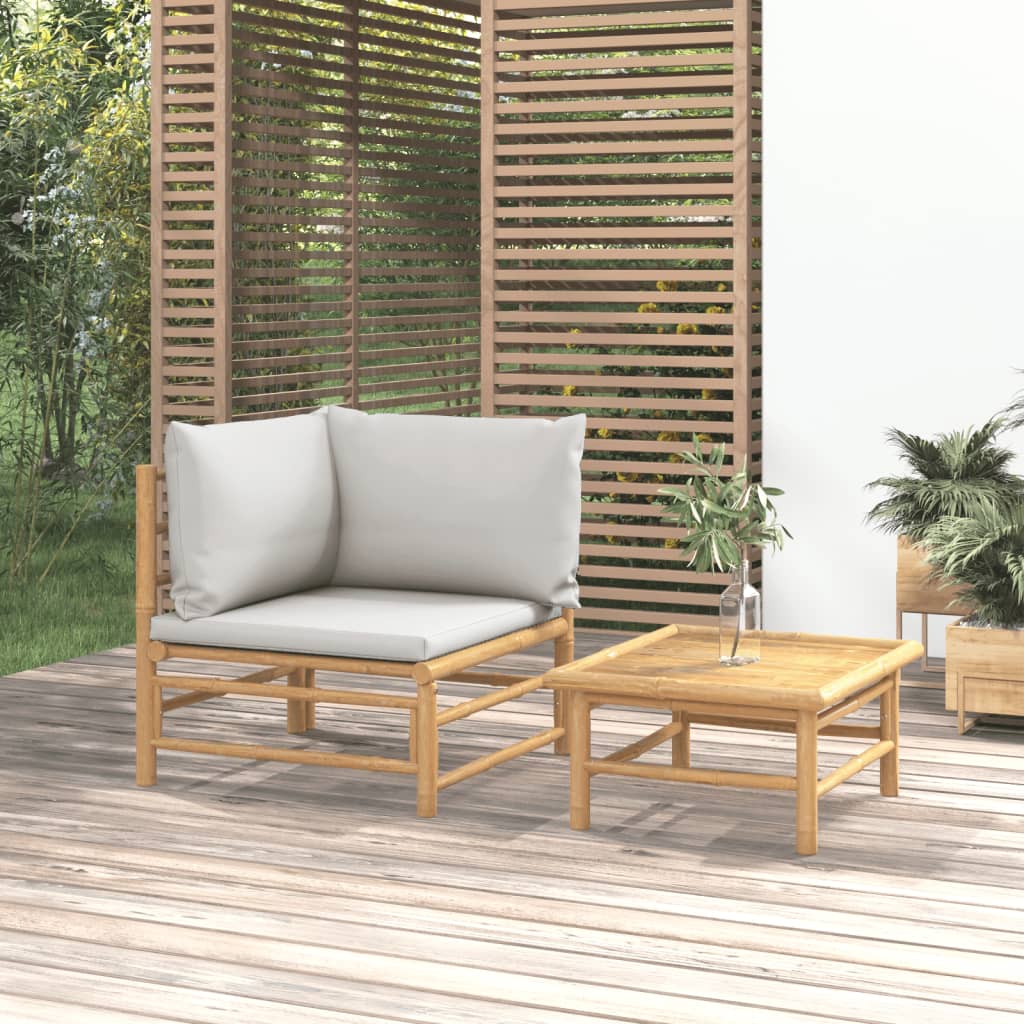 2-delige Loungeset met kussens bamboe lightgrijs is nu te koop bij PeponiXL, paradijselijk wonen!
