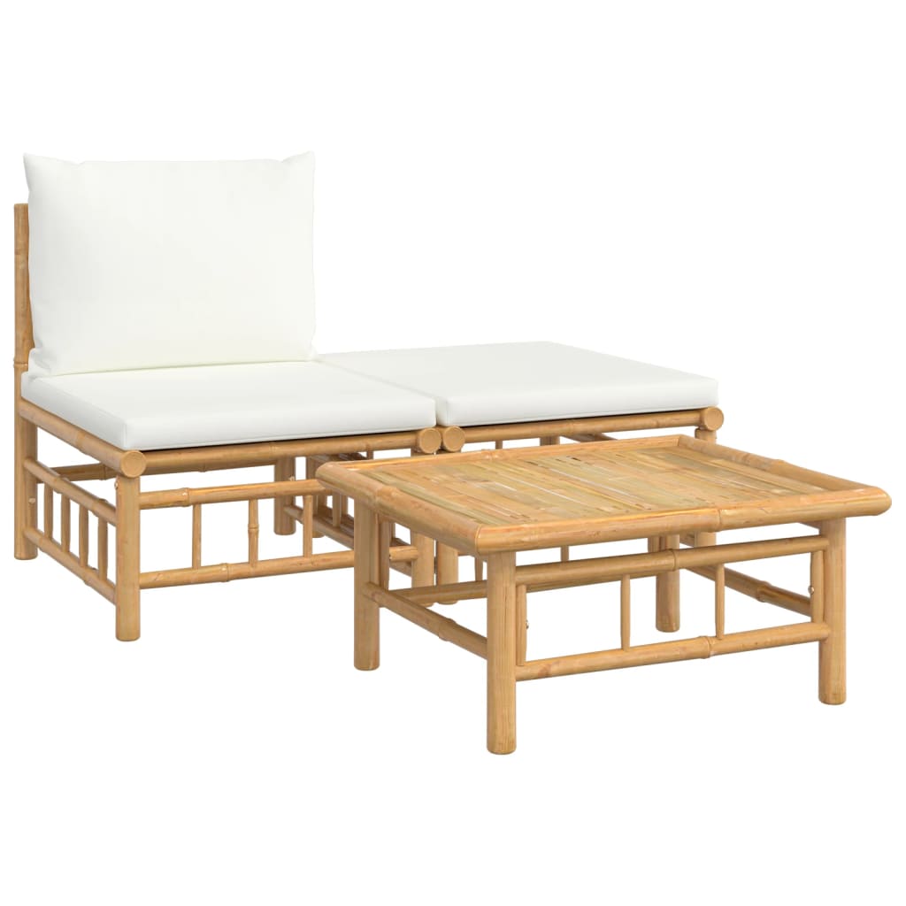 3-delige Loungeset met kussens bamboe crèmewit is nu te koop bij PeponiXL, paradijselijk wonen!