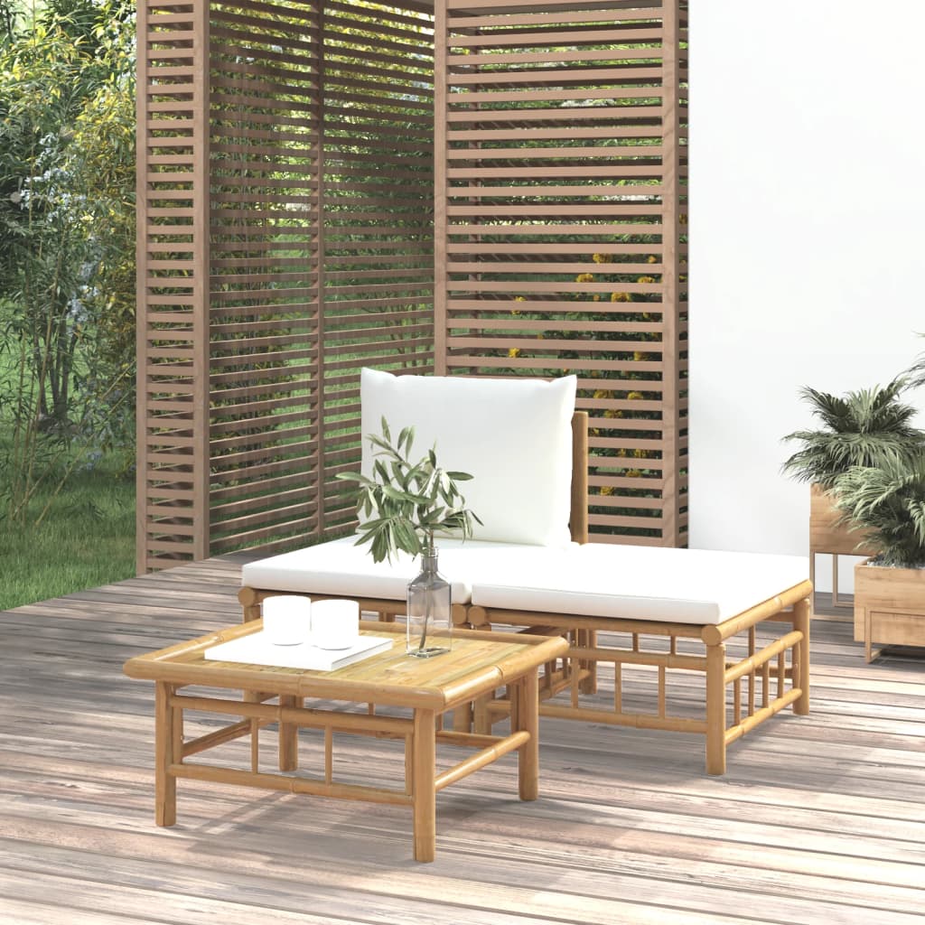 3-delige Loungeset met kussens bamboe crèmewit is nu te koop bij PeponiXL, paradijselijk wonen!
