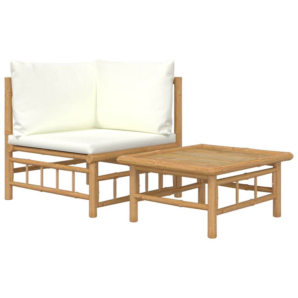2-delige Loungeset met kussens bamboe crèmewit is nu te koop bij PeponiXL, paradijselijk wonen!