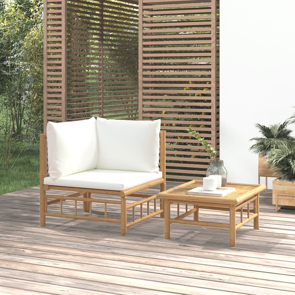 2-delige Loungeset met kussens bamboe crèmewit is nu te koop bij PeponiXL, paradijselijk wonen!