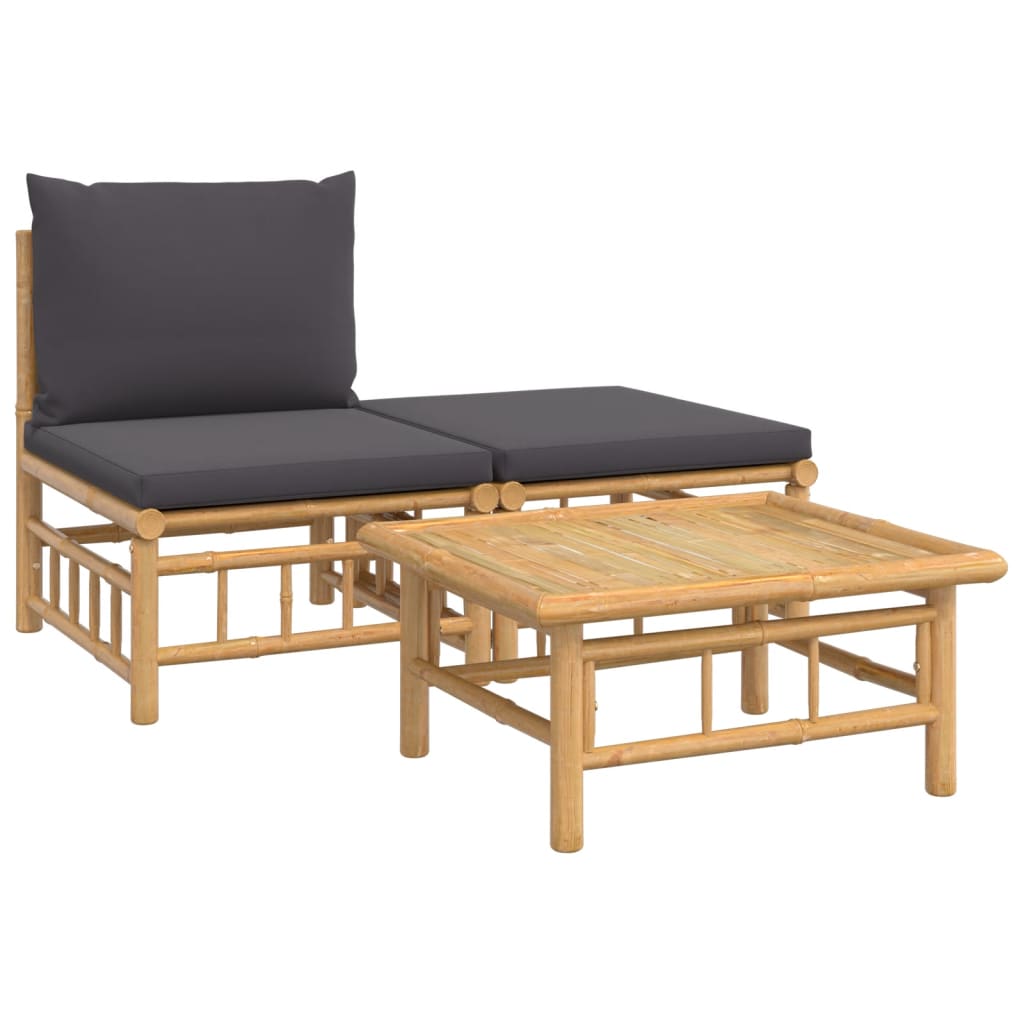 3-delige Loungeset met kussens bamboe donkergrijs is nu te koop bij PeponiXL, paradijselijk wonen!