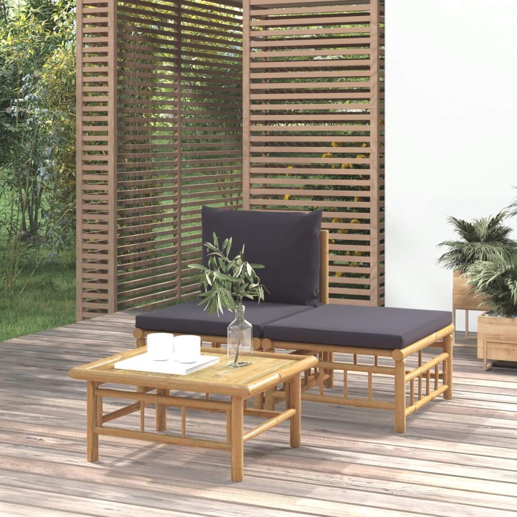 3-delige Loungeset met kussens bamboe donkergrijs is nu te koop bij PeponiXL, paradijselijk wonen!