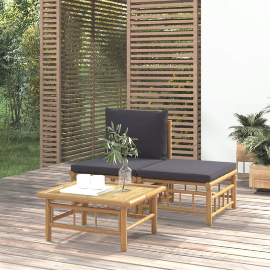 3-delige Loungeset met kussens bamboe donkergrijs is nu te koop bij PeponiXL, paradijselijk wonen!