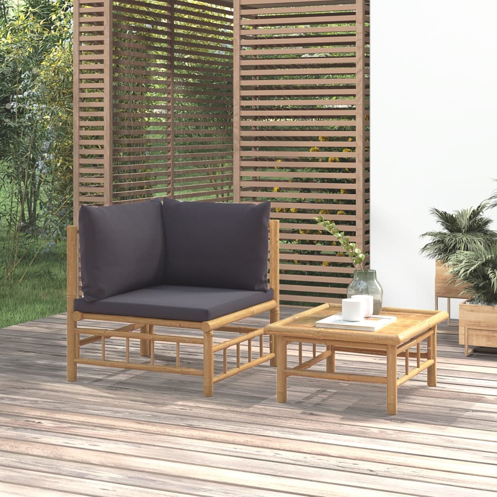 2-delige Loungeset met kussens bamboe donkergrijs is nu te koop bij PeponiXL, paradijselijk wonen!
