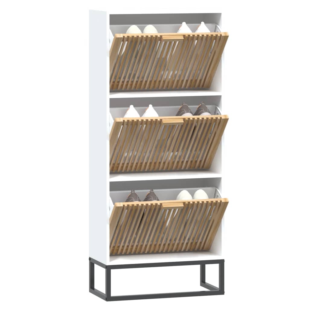 Schoenenkast 52x25x120 cm bewerkt hout wit is nu te koop bij PeponiXL, paradijselijk wonen!