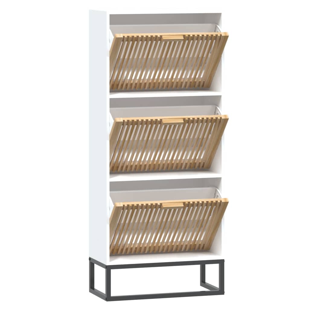 Schoenenkast 52x25x120 cm bewerkt hout wit is nu te koop bij PeponiXL, paradijselijk wonen!