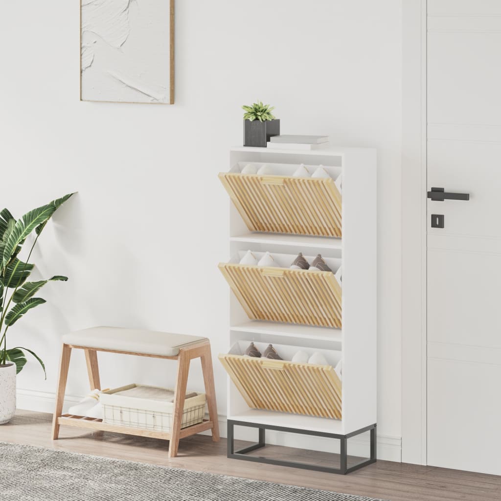 Schoenenkast 52x25x120 cm bewerkt hout wit is nu te koop bij PeponiXL, paradijselijk wonen!