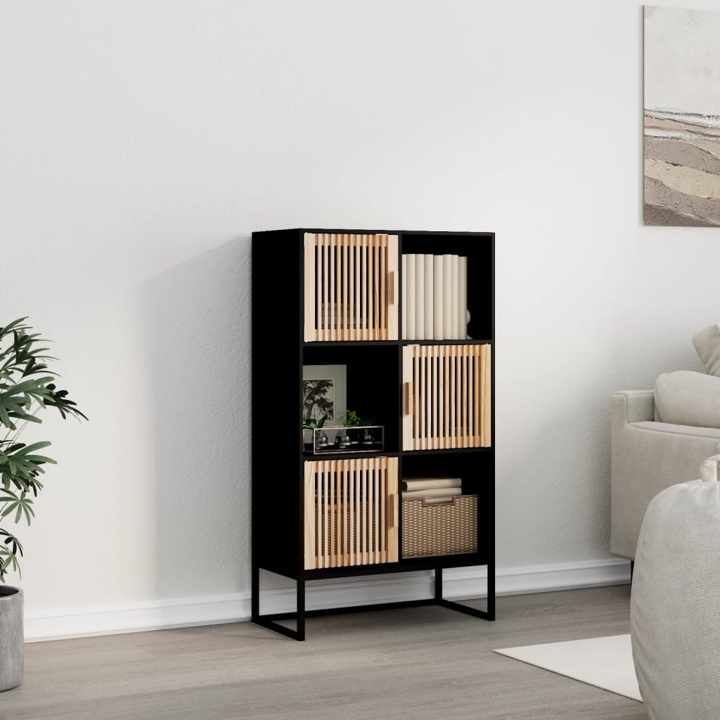 Hoge kast 70x35x125 cm bewerkt hout zwart is nu te koop bij PeponiXL, paradijselijk wonen!