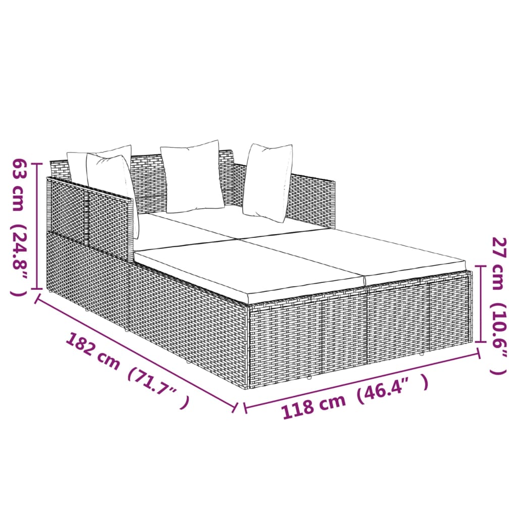 Ligbed met kussens 182x118x63 cm poly rattan bruin is nu te koop bij PeponiXL, paradijselijk wonen!