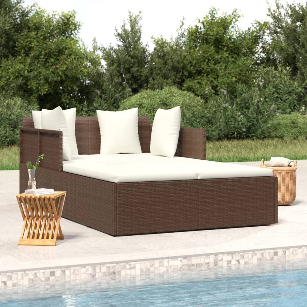 Ligbed met kussens 182x118x63 cm poly rattan bruin is nu te koop bij PeponiXL, paradijselijk wonen!