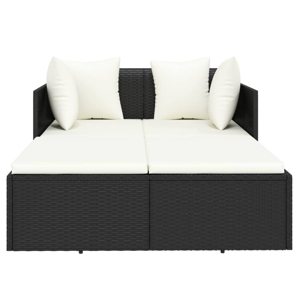 Ligbed met kussens 182x118x63 cm poly rattan zwart is nu te koop bij PeponiXL, paradijselijk wonen!
