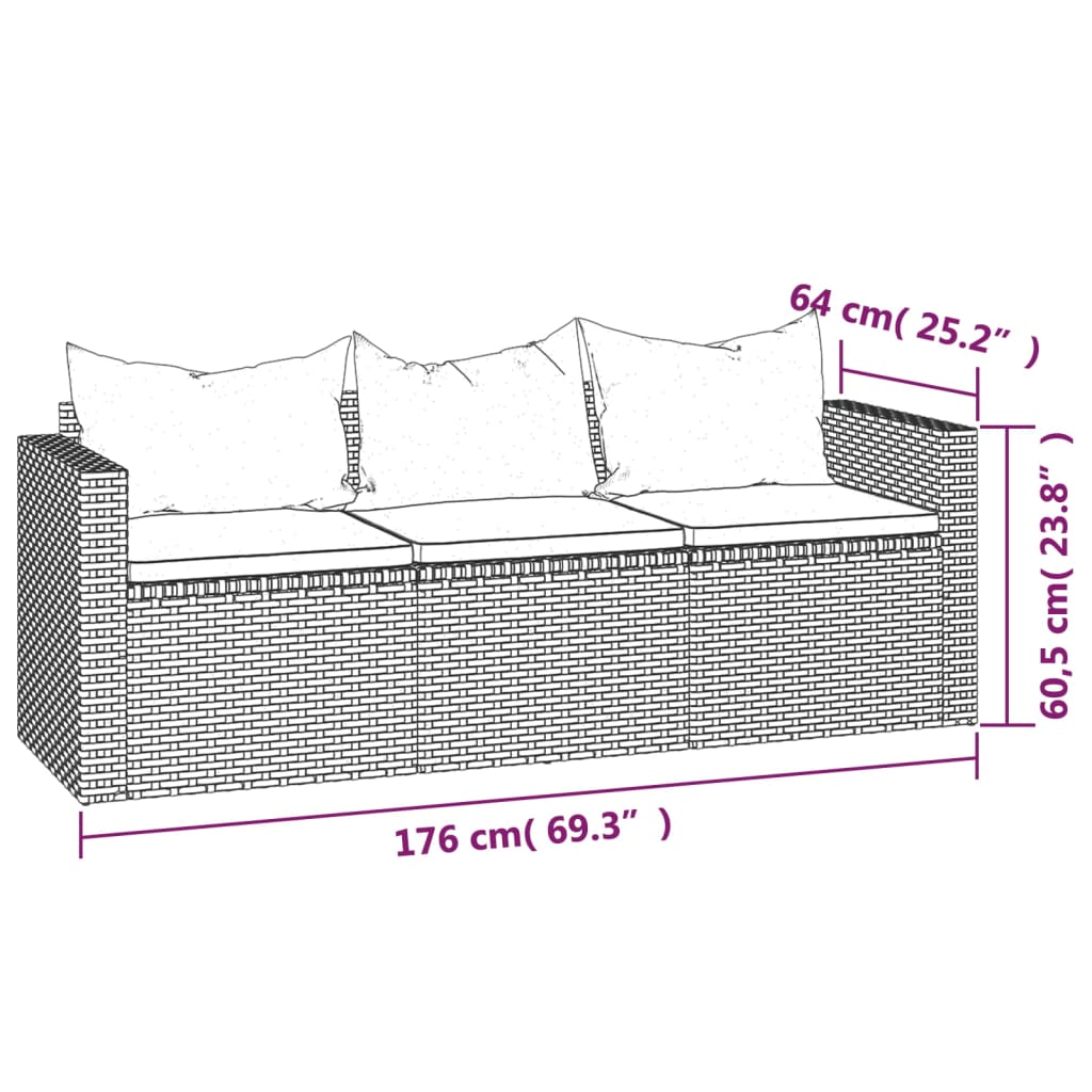 3-delige Loungeset met kussens poly rattan grijs is nu te koop bij PeponiXL, paradijselijk wonen!