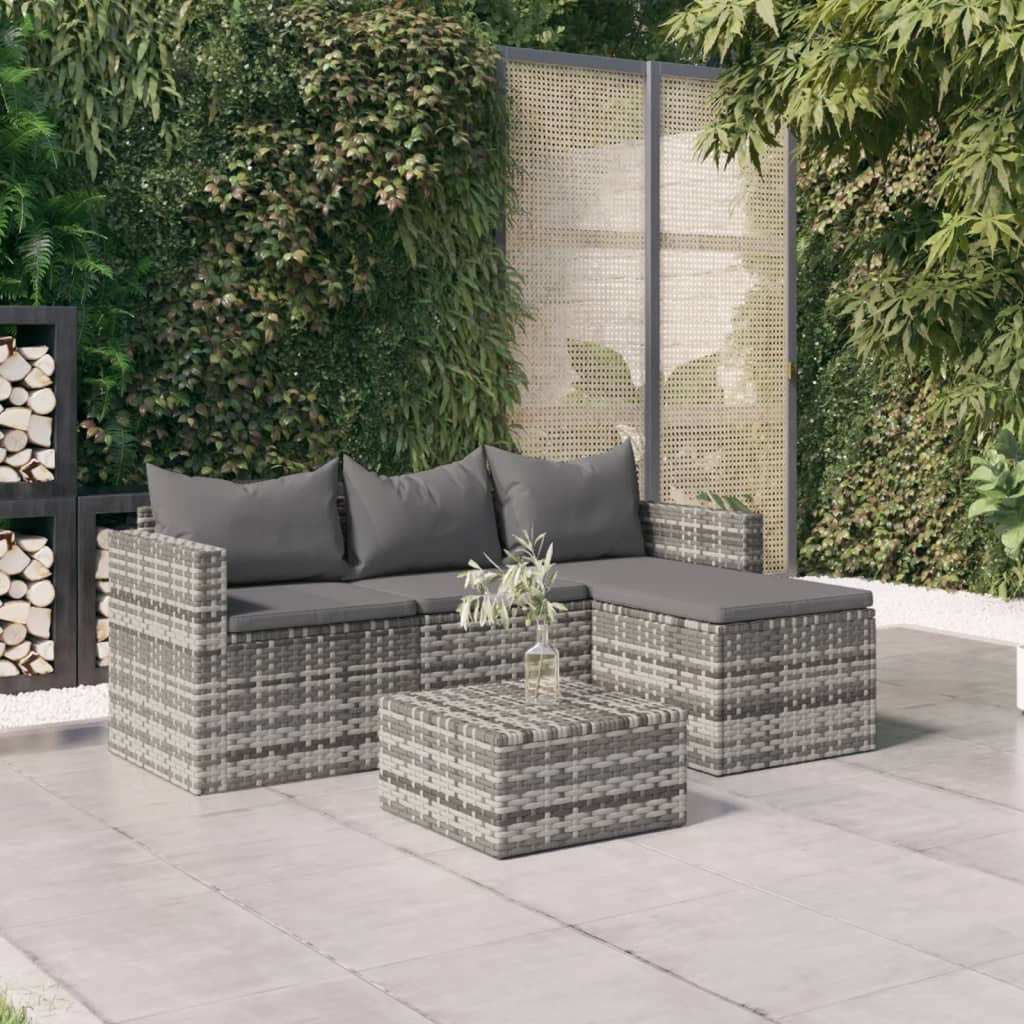 3-delige Loungeset met kussens poly rattan grijs is nu te koop bij PeponiXL, paradijselijk wonen!