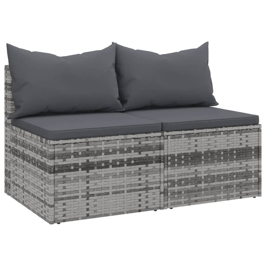 Tuinmiddenbank met kussens 2 st poly rattan grijs is nu te koop bij PeponiXL, paradijselijk wonen!