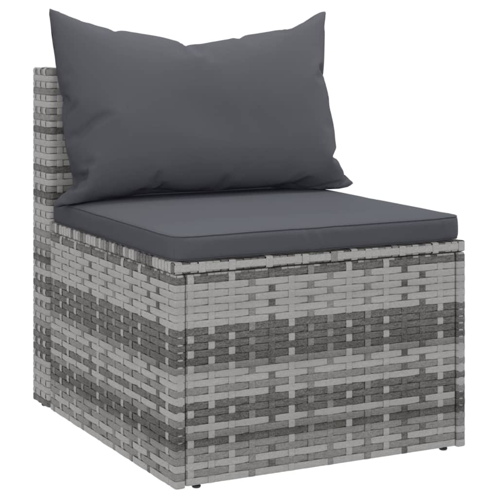 Tuinmiddenbank met kussens 2 st poly rattan grijs is nu te koop bij PeponiXL, paradijselijk wonen!