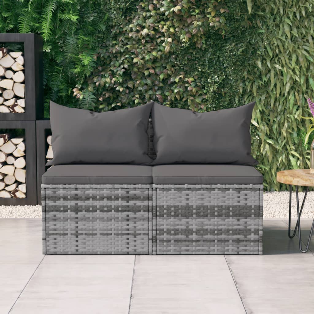 Tuinmiddenbank met kussens 2 st poly rattan grijs is nu te koop bij PeponiXL, paradijselijk wonen!