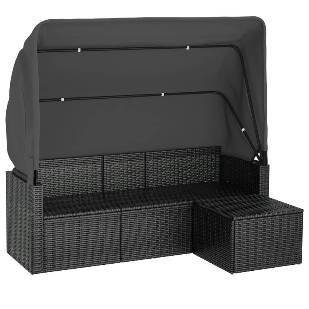 Tuinbank 3-zits met dak en voetenbank poly rattan zwart is nu te koop bij PeponiXL, paradijselijk wonen!