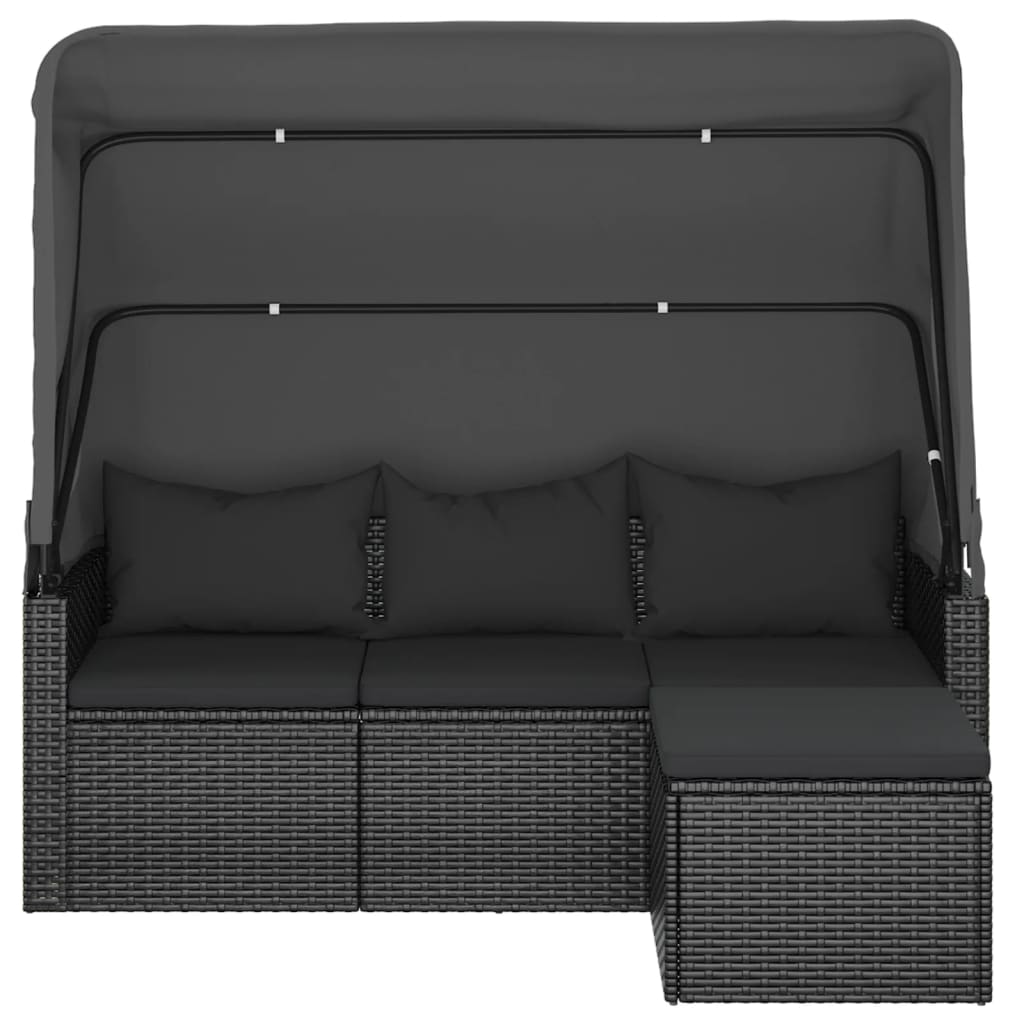 Tuinbank 3-zits met dak en voetenbank poly rattan zwart is nu te koop bij PeponiXL, paradijselijk wonen!