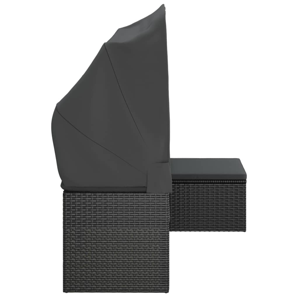Tuinbank 3-zits met dak en voetenbank poly rattan zwart is nu te koop bij PeponiXL, paradijselijk wonen!