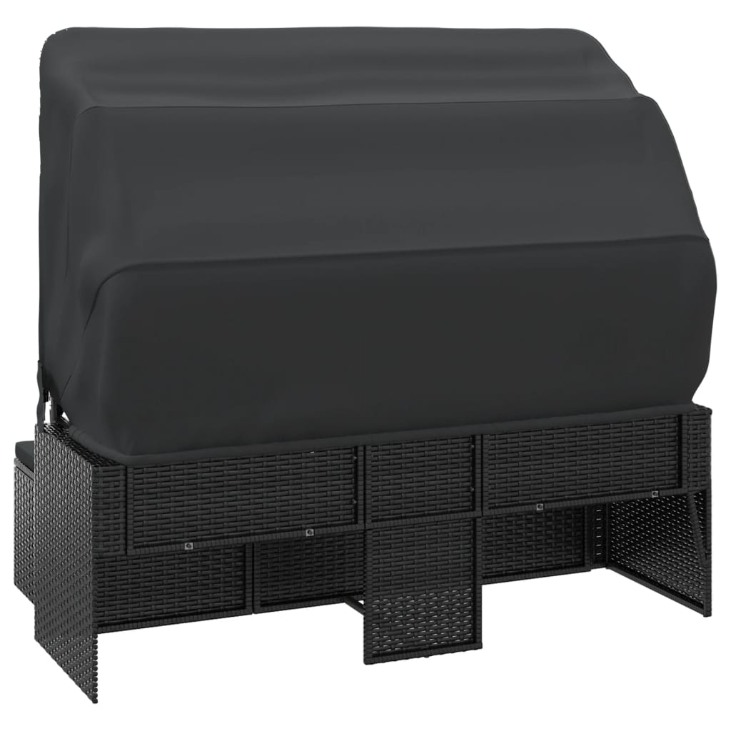 Tuinbank 3-zits met dak en voetenbank poly rattan zwart is nu te koop bij PeponiXL, paradijselijk wonen!