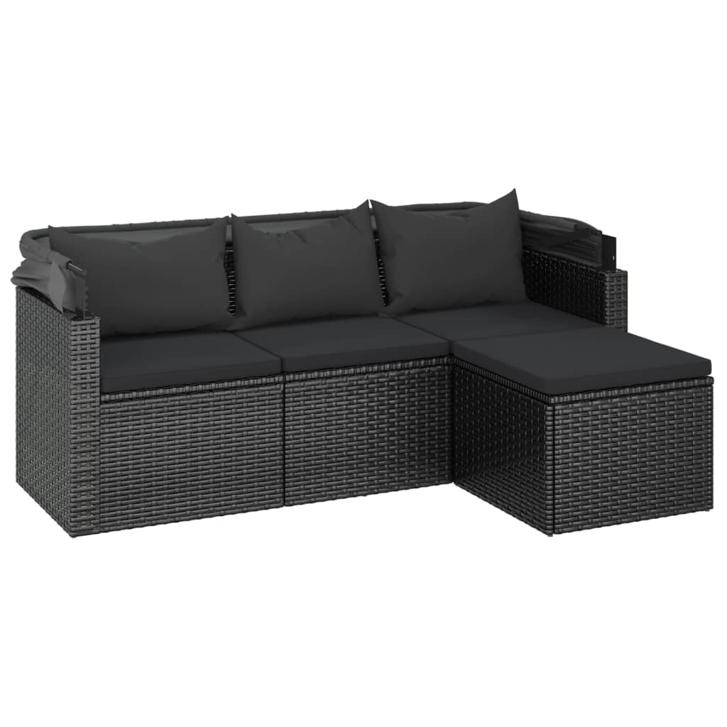 Tuinbank 3-zits met dak en voetenbank poly rattan zwart is nu te koop bij PeponiXL, paradijselijk wonen!