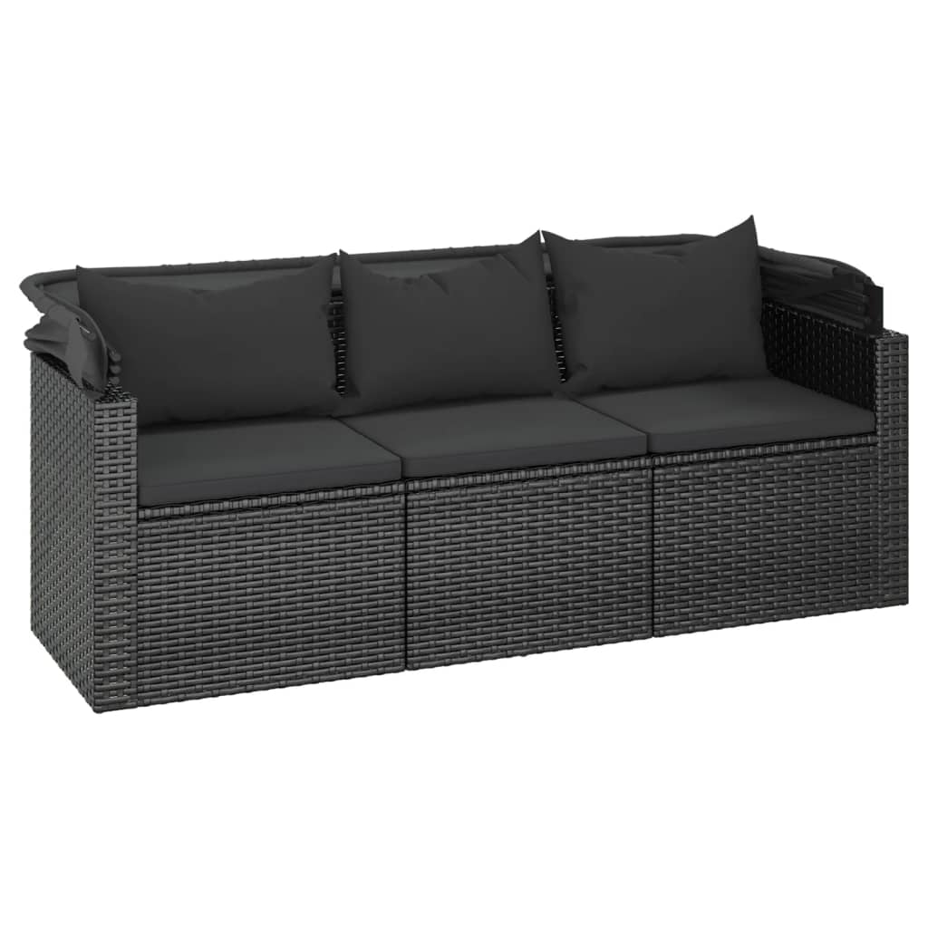 Tuinbank 3-zits met dak en voetenbank poly rattan zwart is nu te koop bij PeponiXL, paradijselijk wonen!