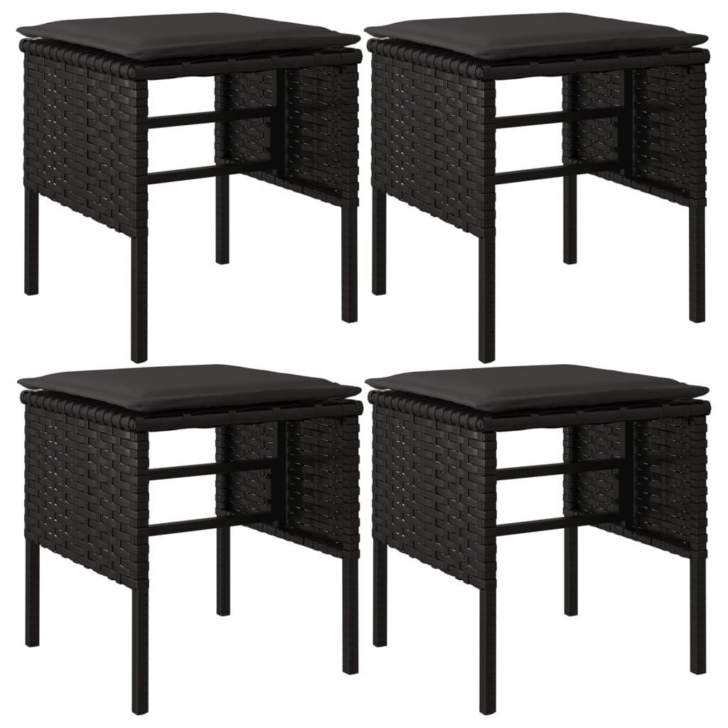 Tuinvoetenbanken 4 st met kussens poly rattan zwart is nu te koop bij PeponiXL, paradijselijk wonen!