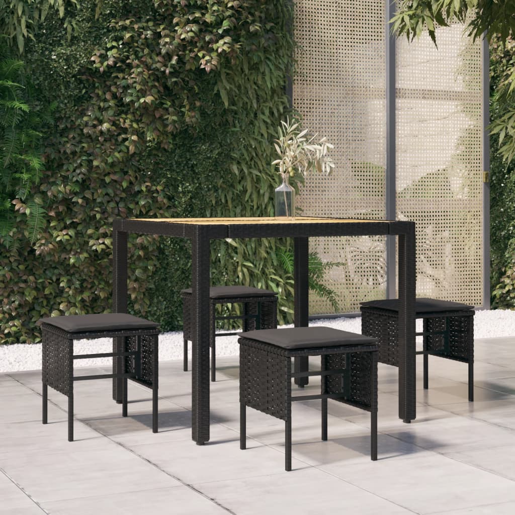 Tuinvoetenbanken 4 st met kussens poly rattan zwart is nu te koop bij PeponiXL, paradijselijk wonen!