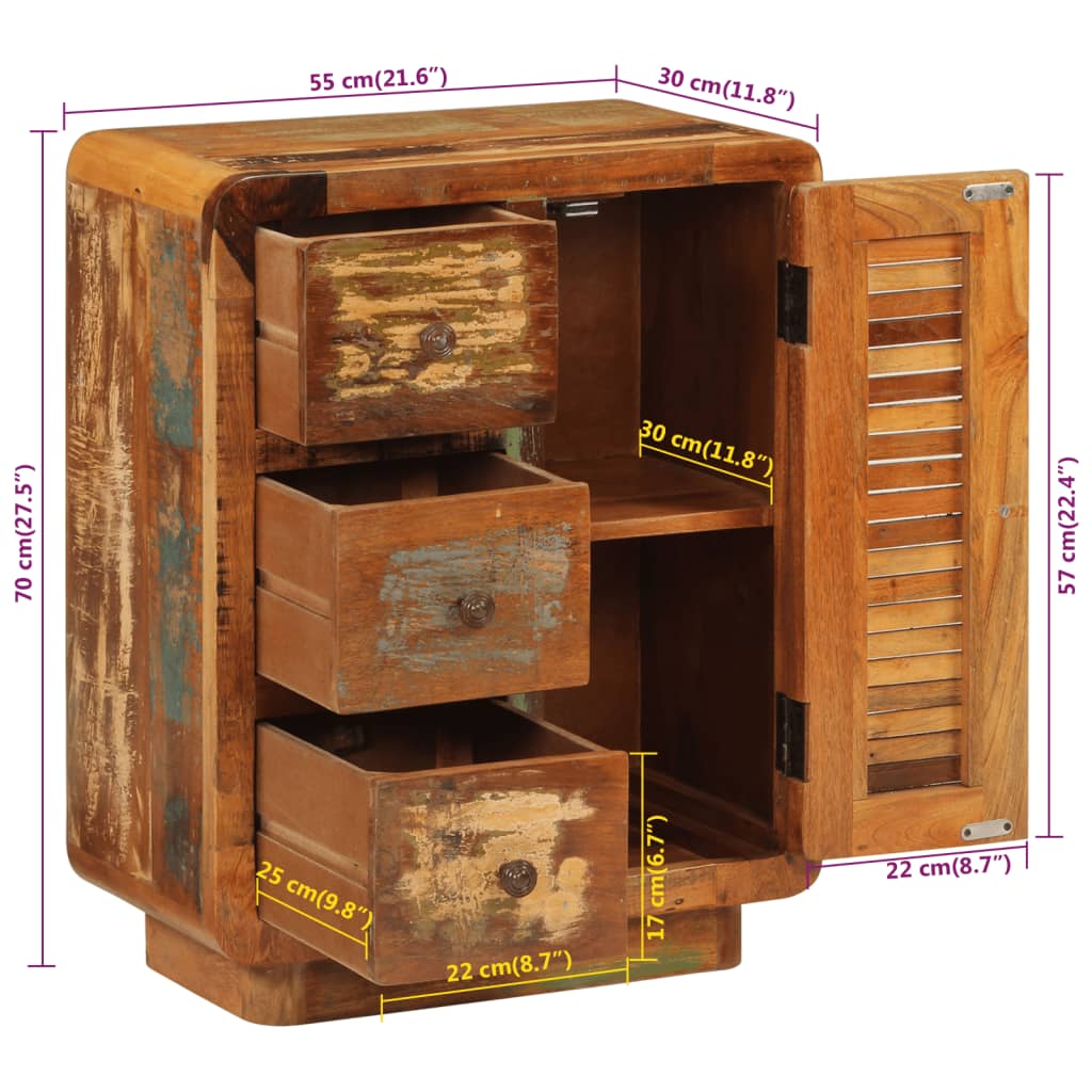 Dressoir met 3 lades 55x30x70 cm massief gerecycled hout is nu te koop bij PeponiXL, paradijselijk wonen!