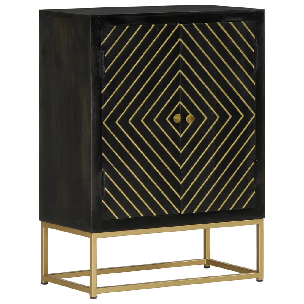 Dressoir met 2 deuren 55x30x75 cm mangohout zwart en goud is nu te koop bij PeponiXL, paradijselijk wonen!