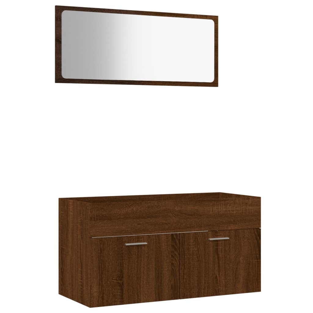 2-delige Badkamermeubelset bewerkt hout bruin eikenkleur is nu te koop bij PeponiXL, paradijselijk wonen!