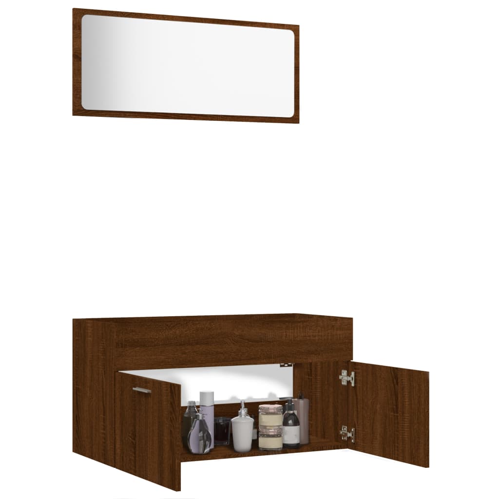 2-delige Badkamermeubelset bewerkt hout bruin eikenkleur is nu te koop bij PeponiXL, paradijselijk wonen!
