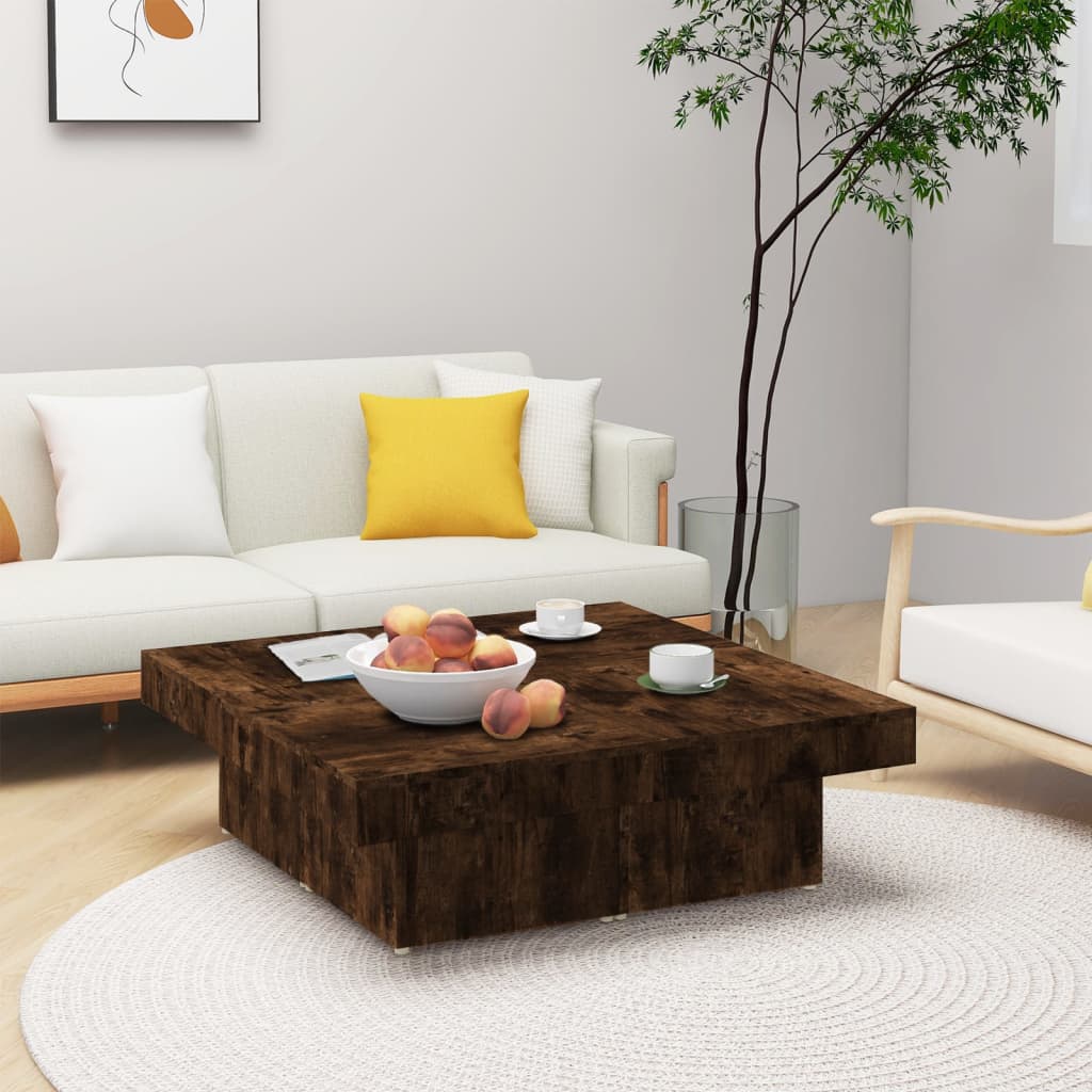 Salontafel 90x90x28 cm bewerkt hout gerookt eikenkleurig is nu te koop bij PeponiXL, paradijselijk wonen!