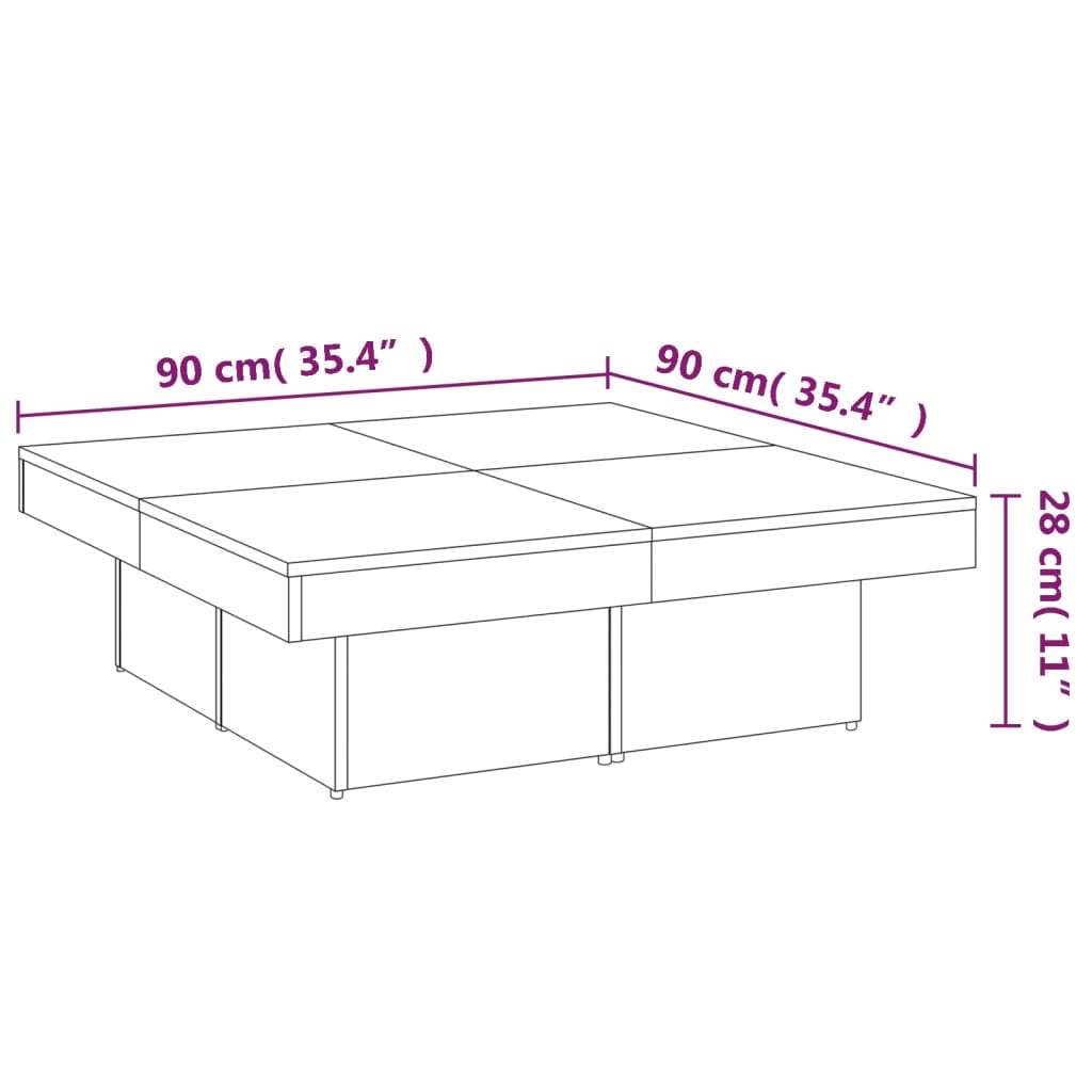 Salontafel 90x90x28 cm bewerkt hout grijs sonoma eikenkleurig is nu te koop bij PeponiXL, paradijselijk wonen!