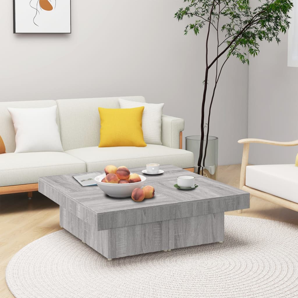 Salontafel 90x90x28 cm bewerkt hout grijs sonoma eikenkleurig is nu te koop bij PeponiXL, paradijselijk wonen!
