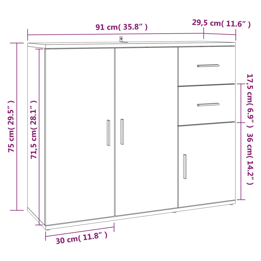 Dressoir Sonoma Eiken 91x29,5x75 cm Bewerkt Hout is nu te koop bij PeponiXL, paradijselijk wonen!