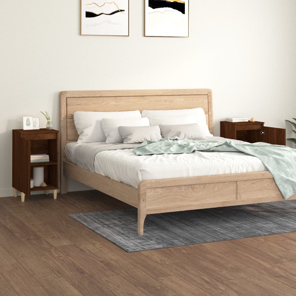 Nachtkastjes 2 st 40x35x70 cm bewerkt hout bruin eikenkleur is nu te koop bij PeponiXL, paradijselijk wonen!