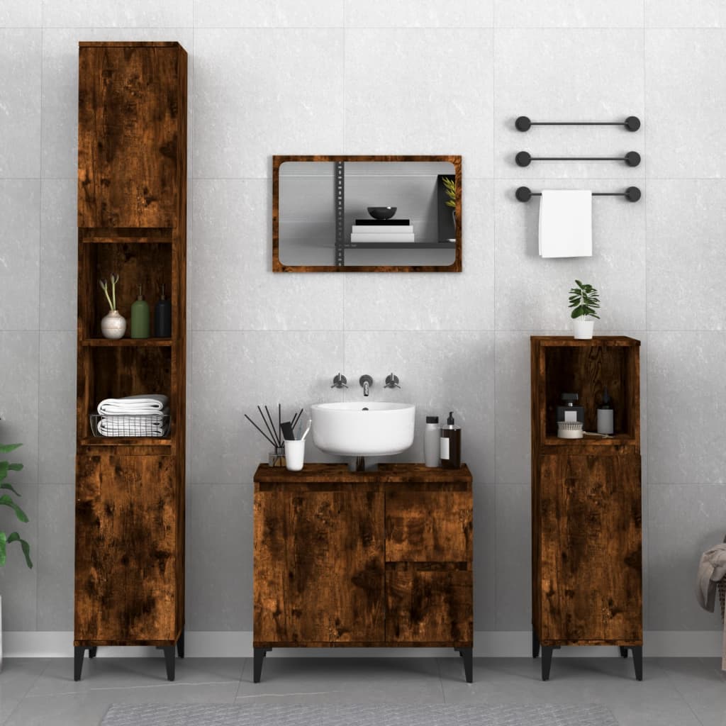 Badkamerkast 30x30x190 cm bewerkt hout gerookt eikenkleurig is nu te koop bij PeponiXL, paradijselijk wonen!