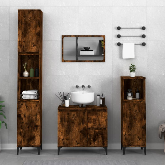 Badkamerkast 30x30x190 cm bewerkt hout gerookt eikenkleurig is nu te koop bij PeponiXL, paradijselijk wonen!