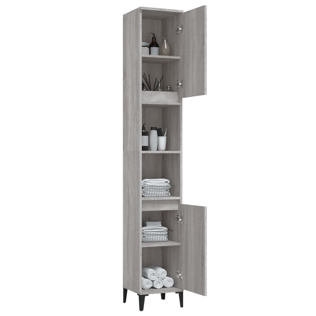 Badkamerkast 30x30x190 cm bewerkt hout grijs sonoma eikenkleur is nu te koop bij PeponiXL, paradijselijk wonen!