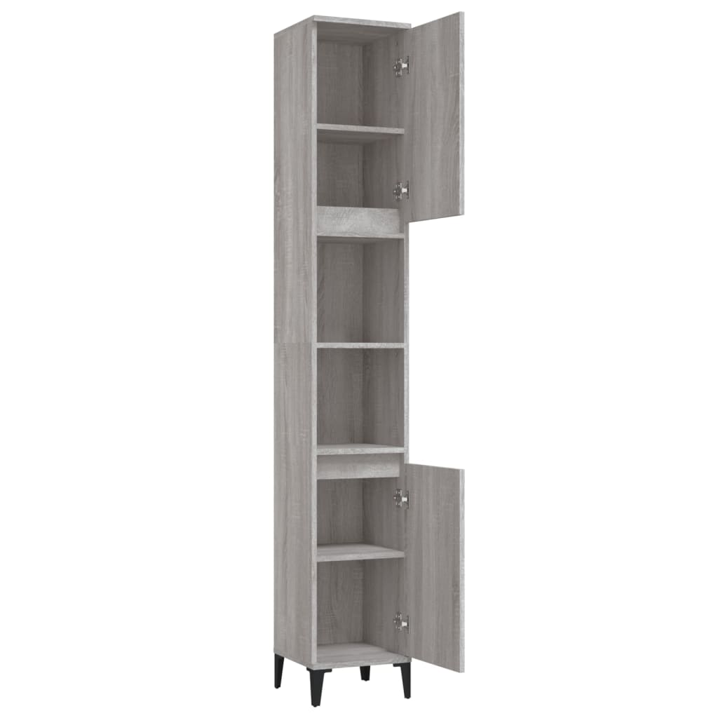 Badkamerkast 30x30x190 cm bewerkt hout grijs sonoma eikenkleur is nu te koop bij PeponiXL, paradijselijk wonen!