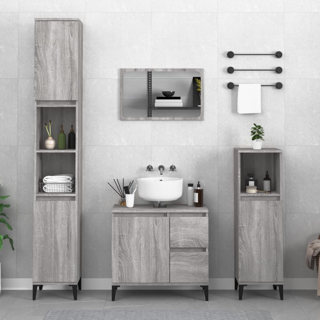 Badkamerkast 30x30x190 cm bewerkt hout grijs sonoma eikenkleur is nu te koop bij PeponiXL, paradijselijk wonen!