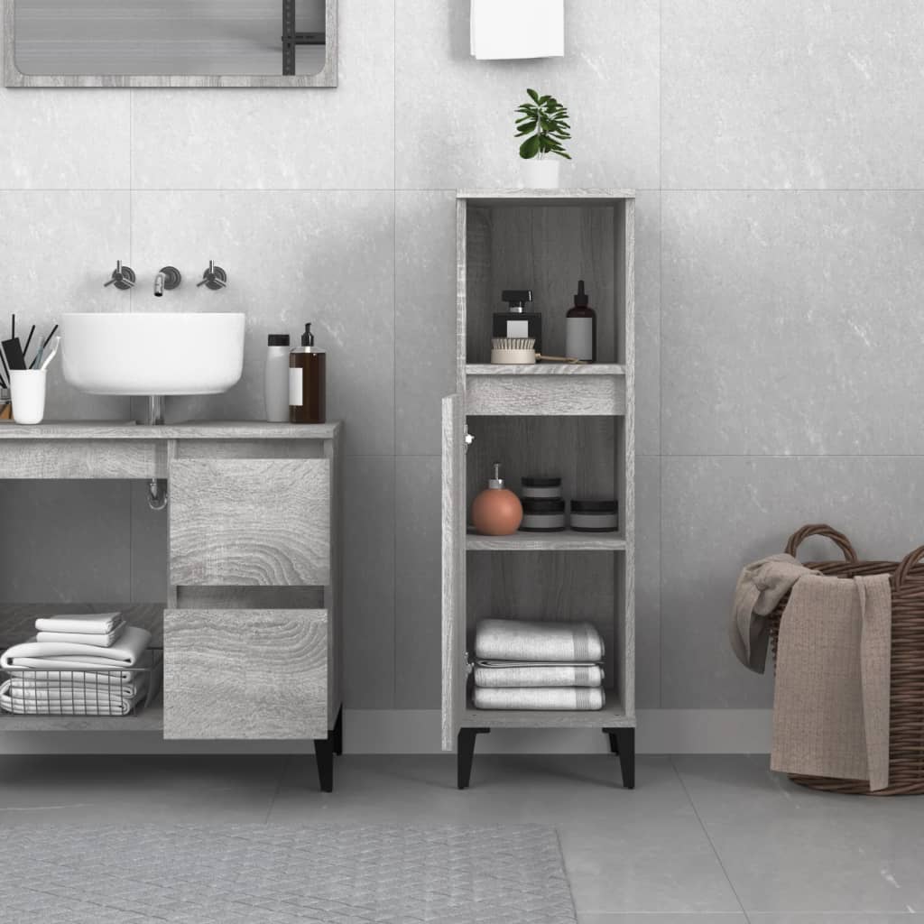 Badkamerkast 30x30x100 cm bewerkt hout grijs sonoma eikenkleur is nu te koop bij PeponiXL, paradijselijk wonen!